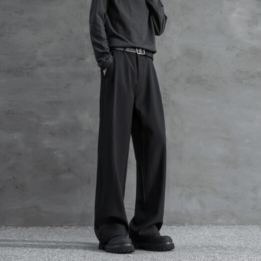 
SWAMP AREA three-book pendant trousers men's spring and summer thin straight-leg pants high-end casual suit pants KS22 black L