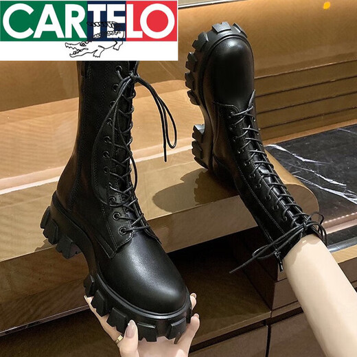 Cartelo Small erhöhte Martin-Stiefel Britische High-Top-Frauenschuhe 2025 Frühling und Herbst Dicke einzige Single-Stiefel weiße Mittelstiefel weiße Single 38