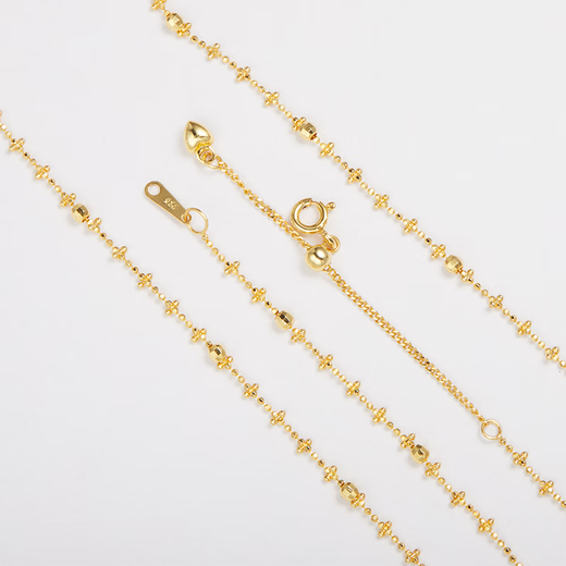 GIOIO Swarovski zirconium 18K golden fairy necklace for women sterling silver 925 plain chain laser beads plated k gold clavicle same style gold fairy chain 40+5cm adjustable