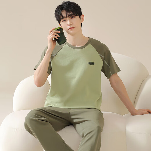 Langsha Herren-Pyjamas Herren Frühling und Sommer reines Baumwoll-Kurzärmelhosen Dünne Sommer Teenager Home Clothing-Anzug können außerhalb F-13603 2xl getragen werden