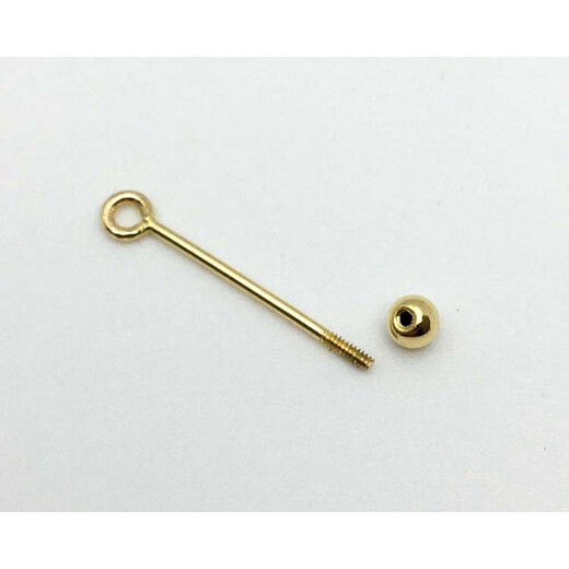 Fat Donglai's same K gold jewelry universal buckle 18K gold round head buckle head through hole accessories with plug round beads jade beads 18K natural color light yellow needle length 20MM, large hole