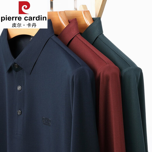 皮尔卡丹（pierre cardin）高档桑蚕丝长袖T恤男士商务polo衫2025春秋季新款翻领休闲上衣男 9901安哥拉红 S 165