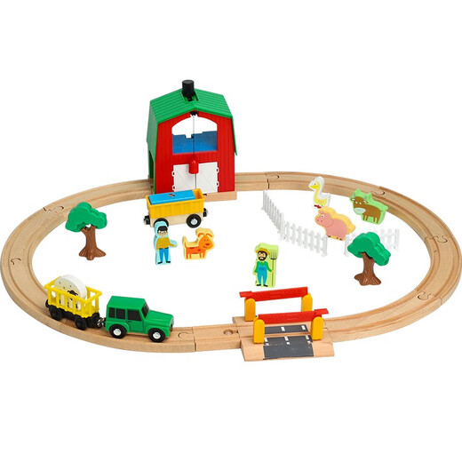 Leku wooden building blocks train track set magnetic locomotive 3-5-7 years old boy building blocks children's toys Small tracks in mining area construction site Official standard