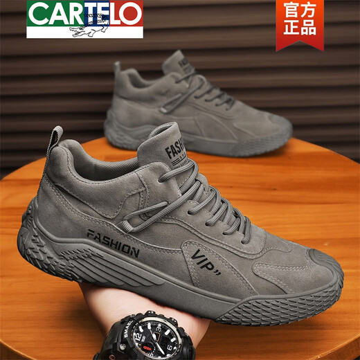 CARTELO Crocodile (CARTELO) men's shoes for spring 2025 new wear-resistant work site work and non-slip waterproof outdoor sports mountaineering trend shoes gray - upgraded model 42