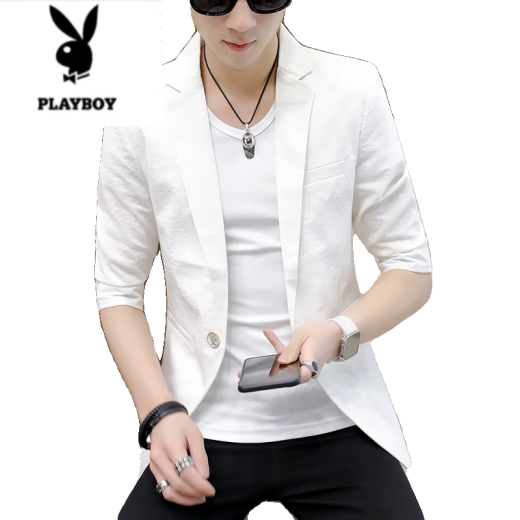Playboy Summer nuevo traje de manga cúbica de manga cúbica de hombres jóvenes tendencia de traje de manga delgada coreana de verano 835 negro (traje de manga de media) 2xl 135-150Jin [Jin iguala 0.5 kg]