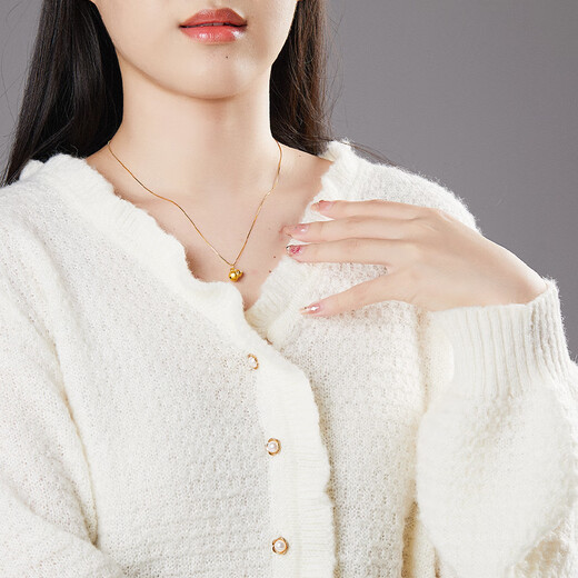 Henglijia Small Gourd Gold Pendant Women's Pendant Pure Gold 999 Clavicle Necklace for Girlfriend New Year Gift Gourd Pendant About 0.3g Free S925 Silver Chain