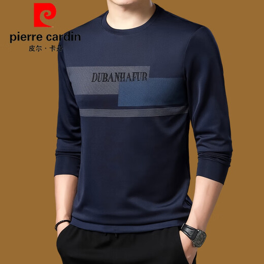 Pierre Cardin Ice Seide Seiden mittleren Alters mit langer Ärmeln T-Shirt Herren-Rundhalswache. Herren Spring und Herbst Tops New Trendy T-Shirt-Basis-Shirt Molan 671 Modell L 170 (120jin [Jin entspricht 0,5 kg] -140jin [Jin ist gleich 0,5 kg])
