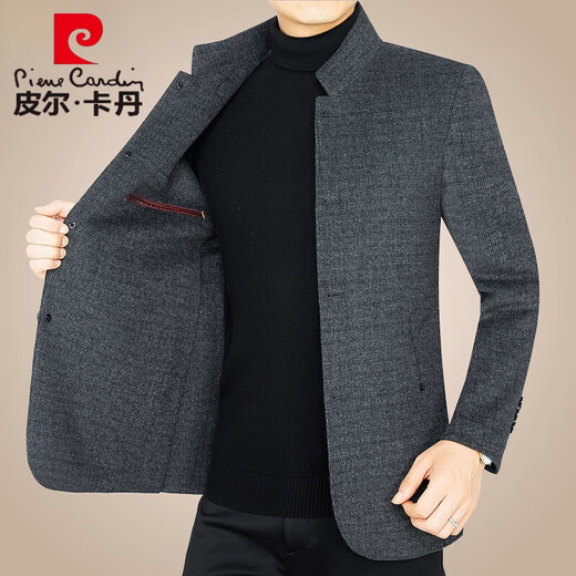 
Pierre cardin spring and autumn new men's clothing Chinese stand collar middle-aged men's jacket short wool jacket dad knit dark gray XL 180 (135-150Jin [Jin equals 0.5 kg])