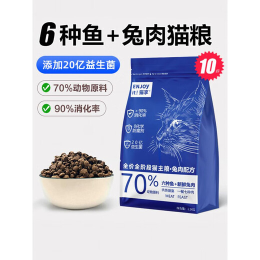 Cat Enjoy Cat Food for Adult Cats and Kittens Full Price Fresh Meat Fish Meat Rabbit Meat 500g Nutritional Weight Gain 2.5kg 10 Jin Jin equals 0.5 kg Trial Pack Sea and Land Feast 10 Jin Jin equals 0.5 kg Rabbit Meat + Six Kinds of Fish Increase 0kg