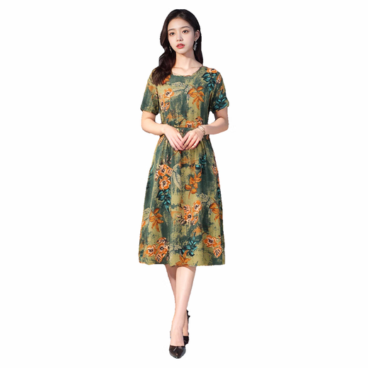 Dengsentu Guangzhou Robe féminine haut de gamme Robe pour femmes de l'âge moyen de l'âge moyen en soie de soie de soie à manches courtes 683 à 2 xl 100jin [Jin est égal à 0,5 kg]