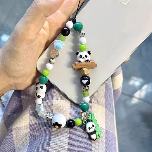 Beiyipin Panda Mobile Phone Lanyard Mobile Phone Chain Wrist Lanyard Short Bead String Chain Women's High-end Sense Pendant Hand-proof Drop Pendant Personalized Cute Pet Pendant
