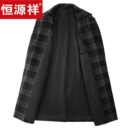 Hengyuanxiang large size plaid woolen coat men's medium-length thickened coat autumn and winter loose fat woolen windbreaker gray 5XL recommended weight 220-240Jin Jin equals 0.5 kg