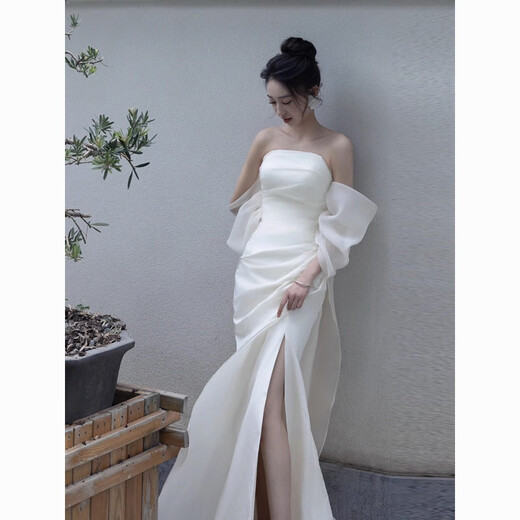 
Indulgent light wedding dress niche new style bride outfit wedding welcome tiara simple tube top evening dress temperament tube top XS