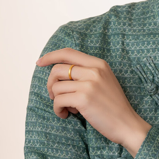 Fu Xifeng gold ring for men and women, pure gold 999 ancient method wide-faced safe and sound ring ring, couple ring, 5.99 grams (please leave a message when ordering)