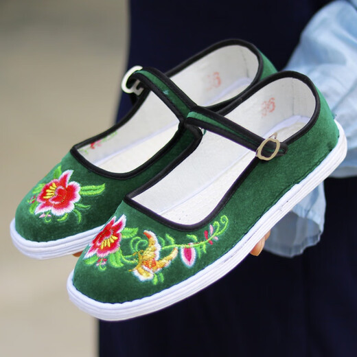 Reine handgefertigte tausendschichtige alleinige alte Peking-Stoffschuhe Frauen gestickte Schuhe Frühling und Herbst Mutterschuhe Quadratmund Mund-LOLED Old Man Schuhe Oma Schuhe [reiner Stoff Einzeltausend-Schicht-Sohle] Granatapfelblumen Big Red 37