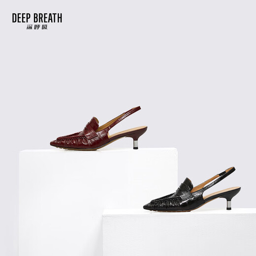 
DEEP BREATH Deep Breath Women's Shoes Old Qianfeng Eel Leather Commuter Single Shoes Thin Heel Empty Shoes Women's AX11151 Red 36