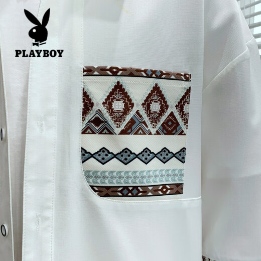 花花公子（PLAYBOY）轻熟风短袖衬衫男士夏季外套潮牌度假痞帅慵懒休闲冰丝七分袖衬衣 838米白 L