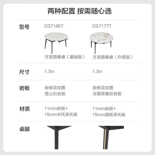 KUKA modern slate dining table and chairs for home square to round retractable round table DS7186T dining table + folded gray chairs *6