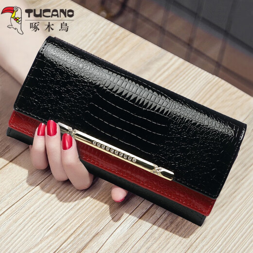 Woodpecker (TUCANO) 2025 New Women's Wallet Women's Long Japanese and Korean Wallet Women's Wallet Large Capacity Clutch Women's Handbag Birthday Gift for Mom, Girlfriend and Wife Green and Black