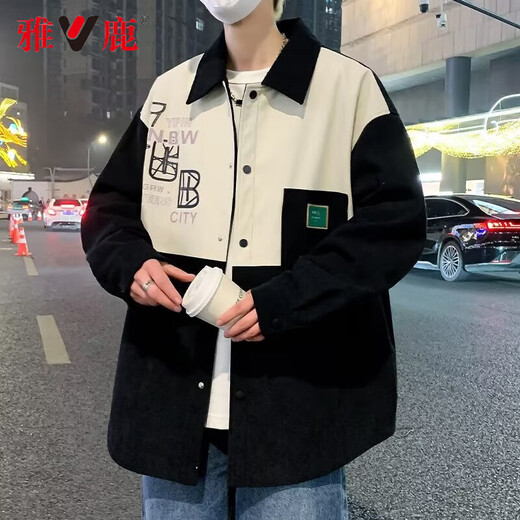 雅鹿春季外套男潮流港风夹克男装衬衫街头休闲上衣衣服春秋款男士外衣 D687黑色 常规 5XL （推荐180-220斤）