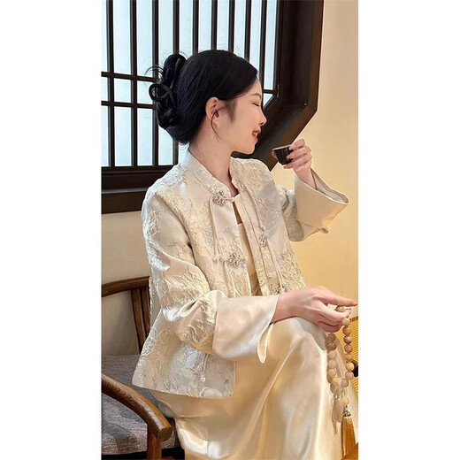 Oudihui's new Chinese dress women's suit Chinese style jacket 2025 autumn new Tang suit fashionable and high-end feel complete set coat + suspender skirt M [recommended 80-100 Jin [Jin equals 0.5 kg]]