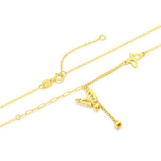 Junbu Butterfly Yellow 18K Gold Necklace for Women AU750 Pendant Clavicle Chain Set Chain New Year Gift for Girlfriend K Yellow Chain Length Approximately 42+3cm (Approx. 1.29g)