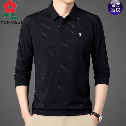 Montagut 2025 New Ice Silk Herren-T-Shirt Langarmed New Middle Casual Herren Dünner Daddy T-Shirt Navy 826 One Size 165/m
