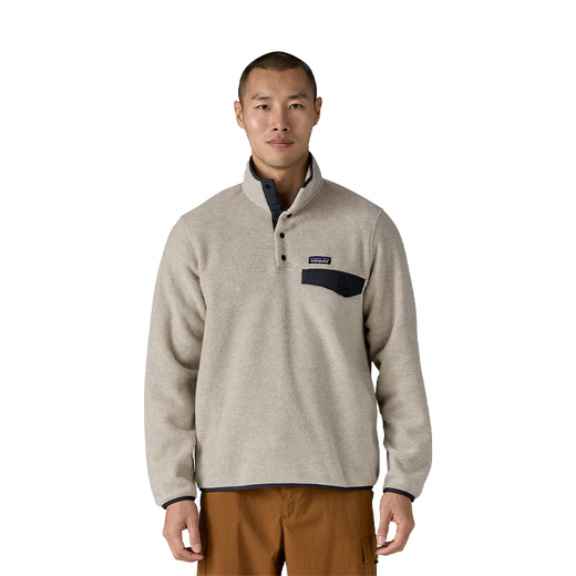Patagonia short woolen coat Synch Snap-T style fleece thermal top for men and women 25580 25580-Men-OTSM-Oatmeal Gray/Calm Blue M