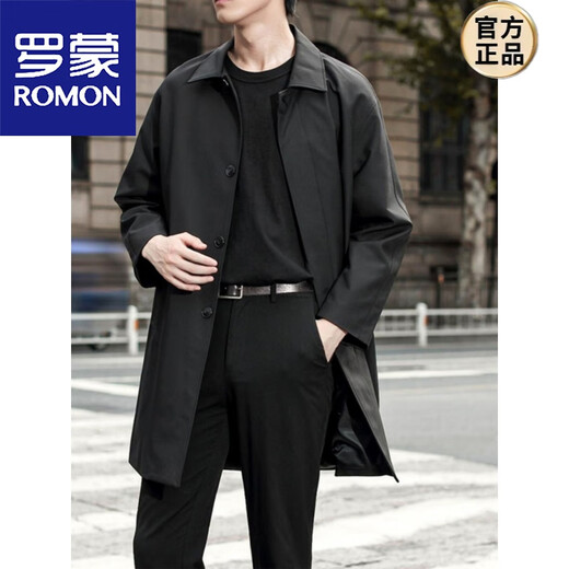 ROMON windbreaker men's mid-length coat 2026 new spring and autumn trendy Korean style loose business casual high-end coat black M loose version