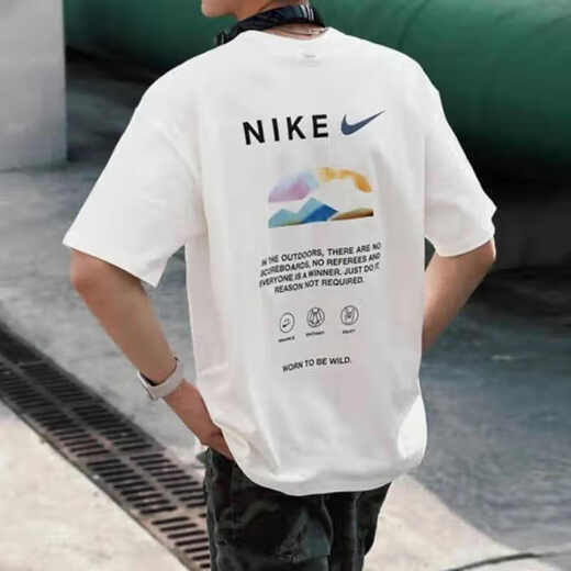 Nike (Nike) T-shirt à manches courtes pour hommes 2025 Summer Sportswear Simple Lowable Casual Casual Round Round Cold Half-Maleved Cotton Pure Cotton HF6172-133 mètres blanc L Recommandé 130-150jin [Jin est égal à 0,5 kg]