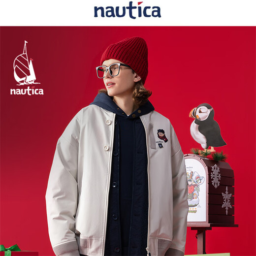 nautica white sail【联名限量】白帆×爆尼膏 日系无性别三合一厚外套棉服BGJW4401 浅灰白01G M