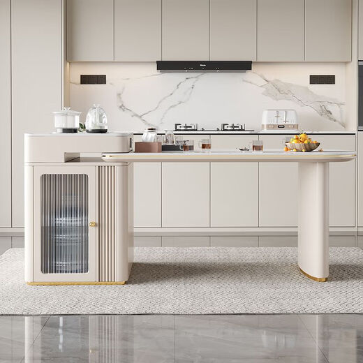 Wencong island table retractable guide table slate tea table integrated small apartment can be used at home modern simple multi-functional tea table dining table + island table + 4 chairs + slate tea tray electric stove total length 1.6-1.9 meters slide rail socket type