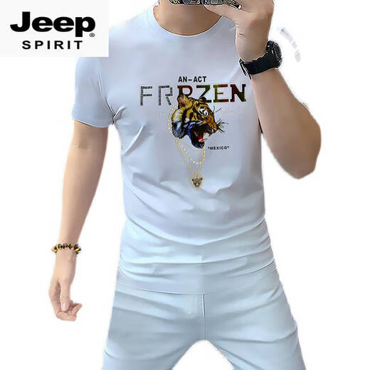 Jeep Spirit bienes europeos 2025 Camiseta de manga corta Hielo Hielo Hielo de tigre de tigre de manga de miel de altura europea Camiseta de camiseta redonda de cuello