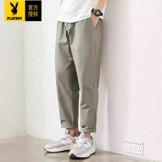 Playboy (PLAYBOY) Men's Clipper Pants 2025 New Spring and Autumn Workwear Straight Loose Hammer Shaped Pure Cotton Casual Pants Men's Trendy and Versatile 9904 Military Green [Pure Cotton High Quality] M