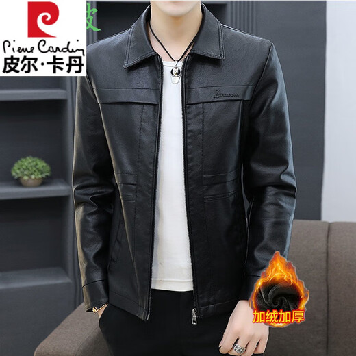 皮尔卡丹（pierre cardin）真皮皮衣男春秋新款休闲男装韩版机车潮流皮夹克加绒保暖翻领外套 咖啡色8902【春秋款】 M 90-105斤