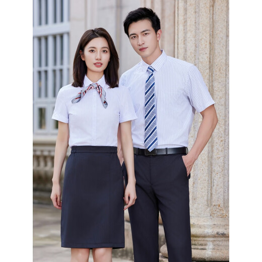 
Zimeiqiao People's Bank of China Business Clothing Shirt Workwear Men and Women Spring and Autumn New Stripe Long Short Sleeve Shirt Set Customized 698 Short Sleeve Shirt Women + 167 Gray Stripe Skirt Women L