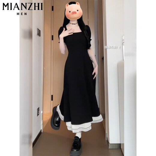 棉致赫本风黑色法式短袖连衣裙女夏季新款显瘦广州十三行温柔风长裙 黑色长款【1595高品质29.5】 M 90-100斤