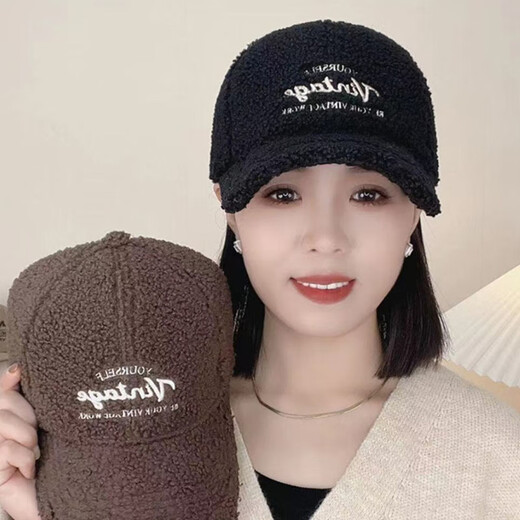 Yu Zhaolin Lamb Plush Baseball Cap Women's Autumn and Winter New Fashion Versatile Warm Furry Peaked Cap Cute Sun Hat Khaki M (54-58c) Adjustable