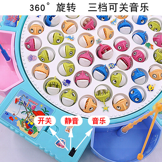 SEMALAM children's electric fishing toy set magnetic fish 3 years old 2 boys 1 girl 4 babies early education magnet fishing rod medium blue fish plate battery version 25 small sharks