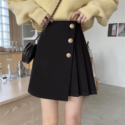 Miao Yijia autumn skirt pleated skirt short skirt spring and autumn skirt black women's winter skirt high-end 2025 new skirt a-line skirt irregular black pleated skirt