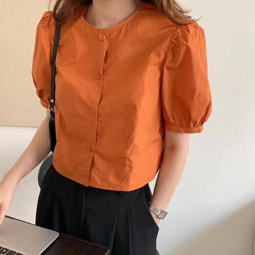 
Her style 3878 people collect casual short-sleeved shirts for women in 2025 spring and summer new retro niche short orange shirt method orange shirt S