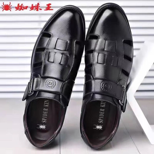 Spider King Sandal Leather Chaussures Nouveau Summer Hollow Breathable Hollow Cuir Soft Cuir Daddy Chaussures noir 9898 38