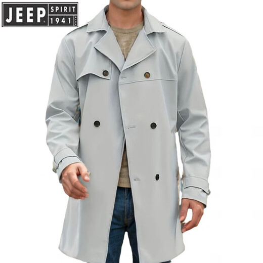 Jeep Spirit Jeep Trench Coat Herren Frühling und Herbst 2025 Neue Männerkleidung Europäischer und amerikanischer Langhülle Lampe Slim Double Breasted Casual Clothing Black L.