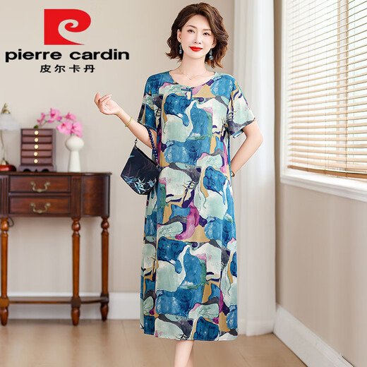 皮尔卡丹（pierre cardin）新款中年妈m妈装棉绸连衣裙女夏季中老年高端洋气阔太太人造棉裙 10号色  719#今年流行的轻奢品牌 3XL 建议125-140斤