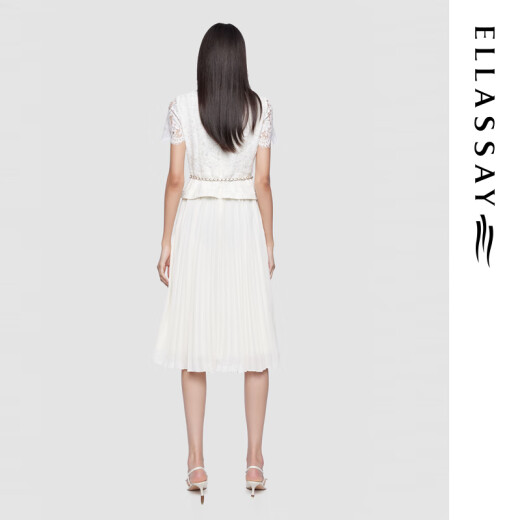 歌力思（ELLASSAY）2025夏季新款棉舒适异质拼接气质简约系蕾丝连衣裙女EWD362Y12200 纯净白 S