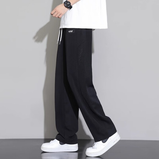 真维斯（Jeanswest）夏季冰丝裤子男生直筒垂坠感薄款运动裤宽松速干夏天男士休闲长裤 K516黑色 XL 推荐130-150斤