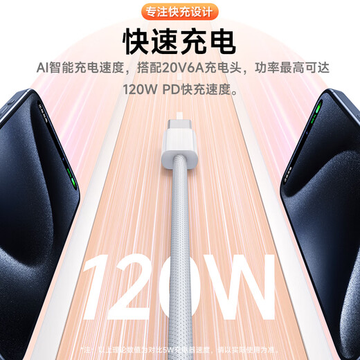 Original suitable for Apple 17/16/15 charging cable 120W fast charging data cable iPhone15ProMax charger 1.5m C-C 17/16/15 braided cable 120W double-ended type-c data cable c to c
