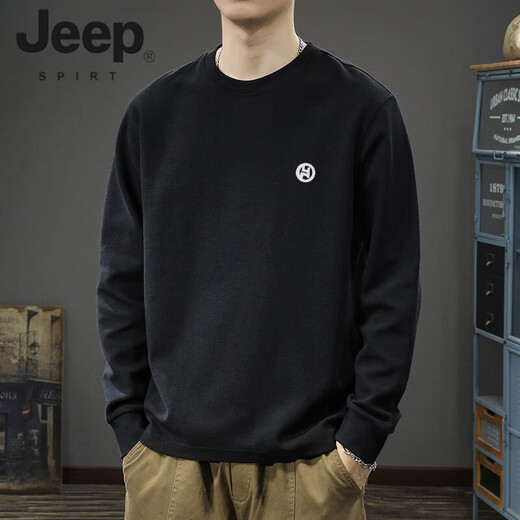 JEEP SPIRIT美式重磅纯棉长袖T恤男士春秋季潮牌百搭卫衣男宽松休闲打底衫 白色纯棉束口长袖-1365 S 【建议90-115斤】