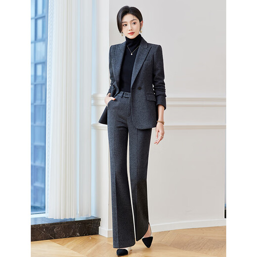 Shiluya (SHILUYA) Spring, Autumn and Winter Suit Women's Thickened Goddess Style Professional Manager Formal Wear High-End Wool Suit Jacket Dark Gray Suit + Micro-Boot Pants (Woolen Winter Style Thickened L (Recommended 109-120)