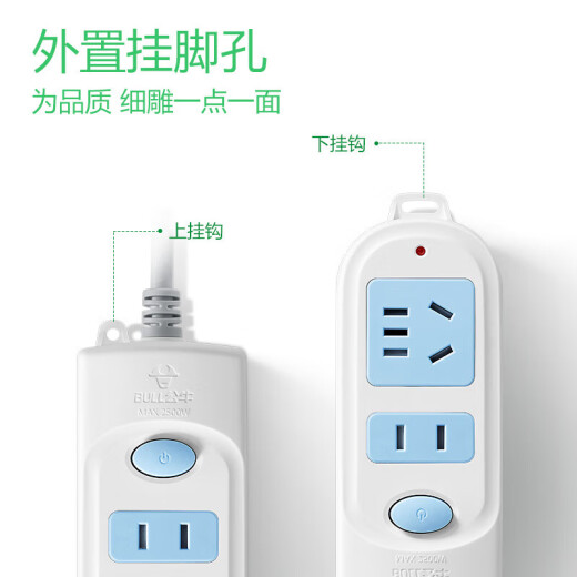 公牛（BULL）带线排插 接线板插座多孔位小插排延长线多功能家用宿舍拖线板电插板 排查 插电板插线板总控开关 【全长1米】2位迷你插板GN-612 官方正品防火阻燃款